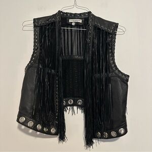 lamarque black fringe leather vest